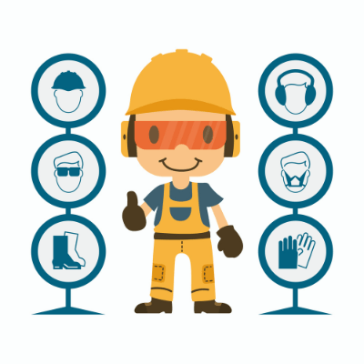 Animated character showing construction safety elements